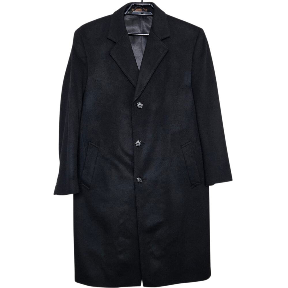 Mens Tasso Elba Macys Overcoat Size 40R Wool Caahmere Black Pea Coat